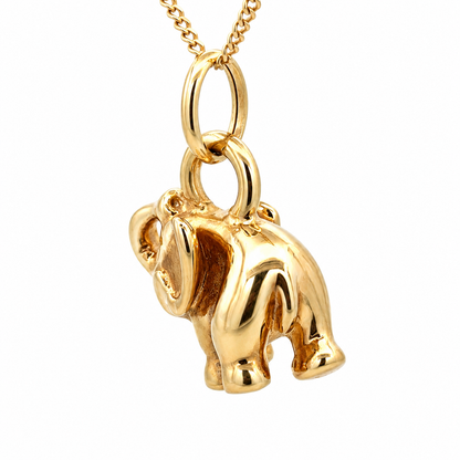 Vintage 14K Yellow Gold Elephant Pendant Raised Trunk Lucky Charm