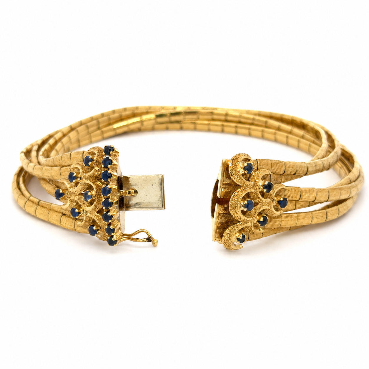 1950s Vintage 18K Yellow Gold Multi-Strand Sapphire Bracelet