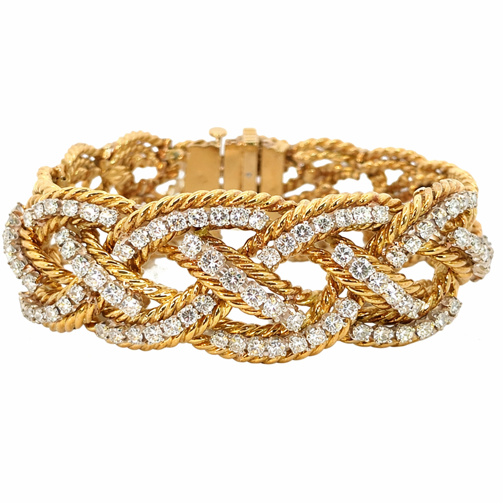 Luxury Couture-Inspired 18K Yellow Gold Diamond Rope Link Bracelet – 6.58 Carats