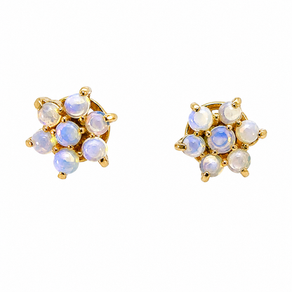 14K Yellow Gold     Vintage Opal Flower Earrings with Purple Pink Hue