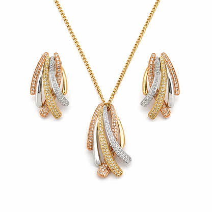 EFFY 14K Tri-Color Gold Diamond Ribbon Pendant & Earrings Set
