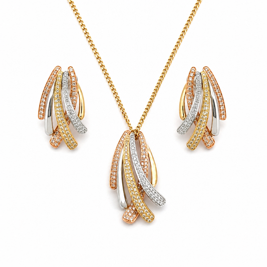 EFFY 14K Tri-Color Gold Diamond Ribbon Pendant & Earrings Set