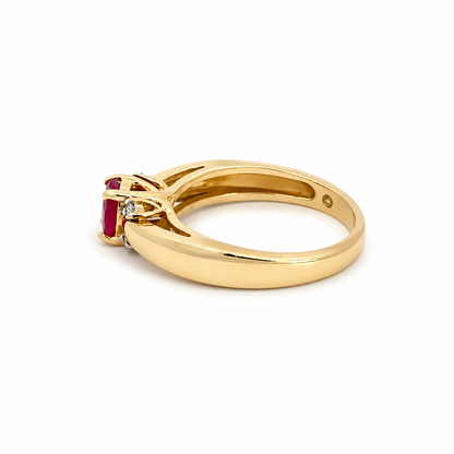 14K Yellow Gold Oval Ruby & Diamond Ring