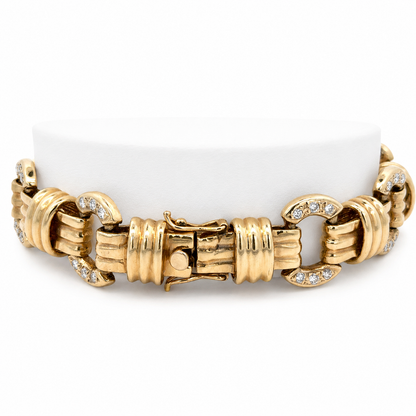 Retro 14K Yellow Gold Diamond Link Bracelet