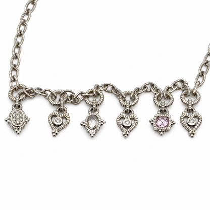 Judith Ripka 18K White Gold Diamond & Pastel Gemstone Six-Charm Necklace, 16.5 Inches