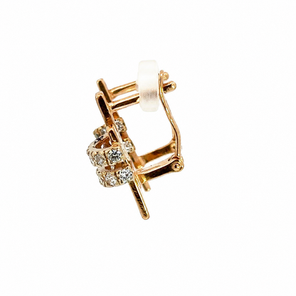 Vintage Russian 14K Rose Gold Diamond Geometric Earrings