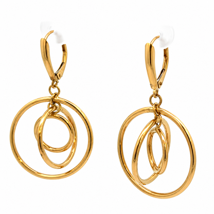 14K Yellow Gold Triple Circle Drop Earrings