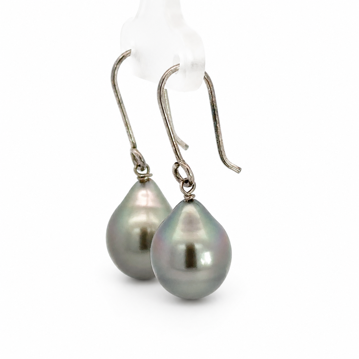 White Gold Baroque Blue-Gray Pearl Drop Earrings