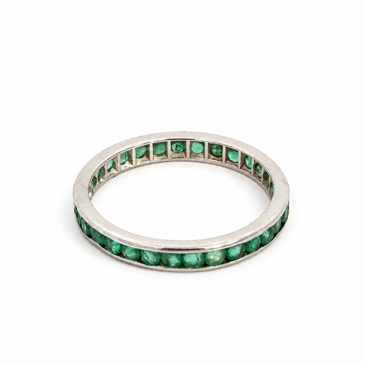 14K White Gold Channel-Set Emerald Ring