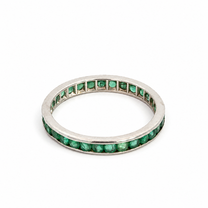 14K White Gold Channel-Set Emerald Ring