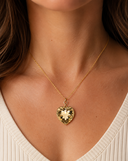 14K Yellow Gold Large Smoky Topaz Heart Pendant