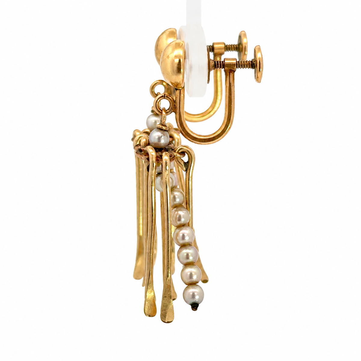 Vintage 1/20 12K Gold-Filled Seed Pearl Tassel Screw-Back Earrings
