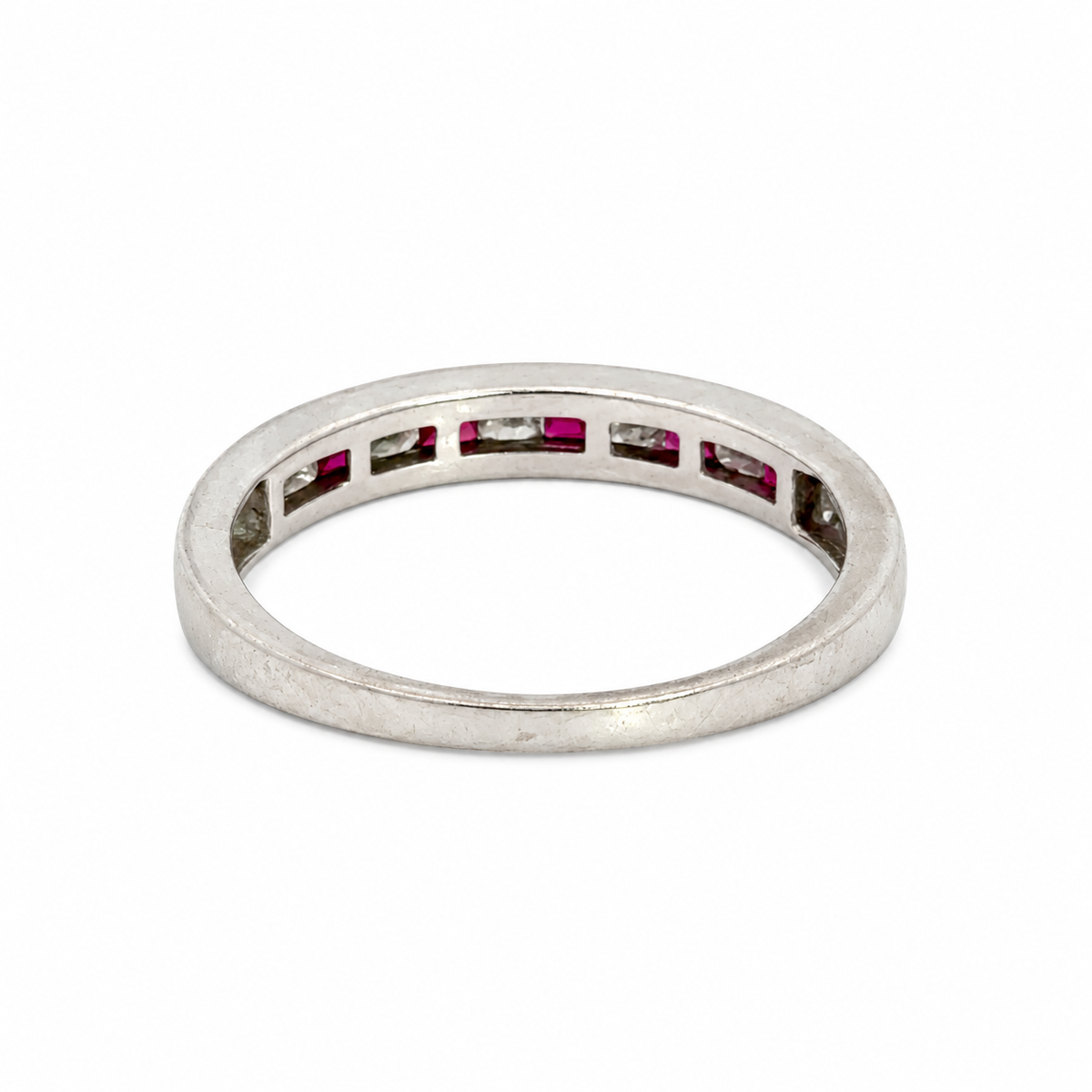 14K White Gold Alternating Ruby & Diamond Band