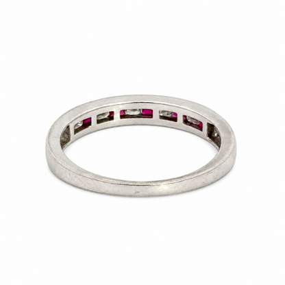 14K White Gold Alternating Ruby & Diamond Band