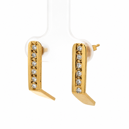 14K Yellow Gold Diamond Bar Earrings
