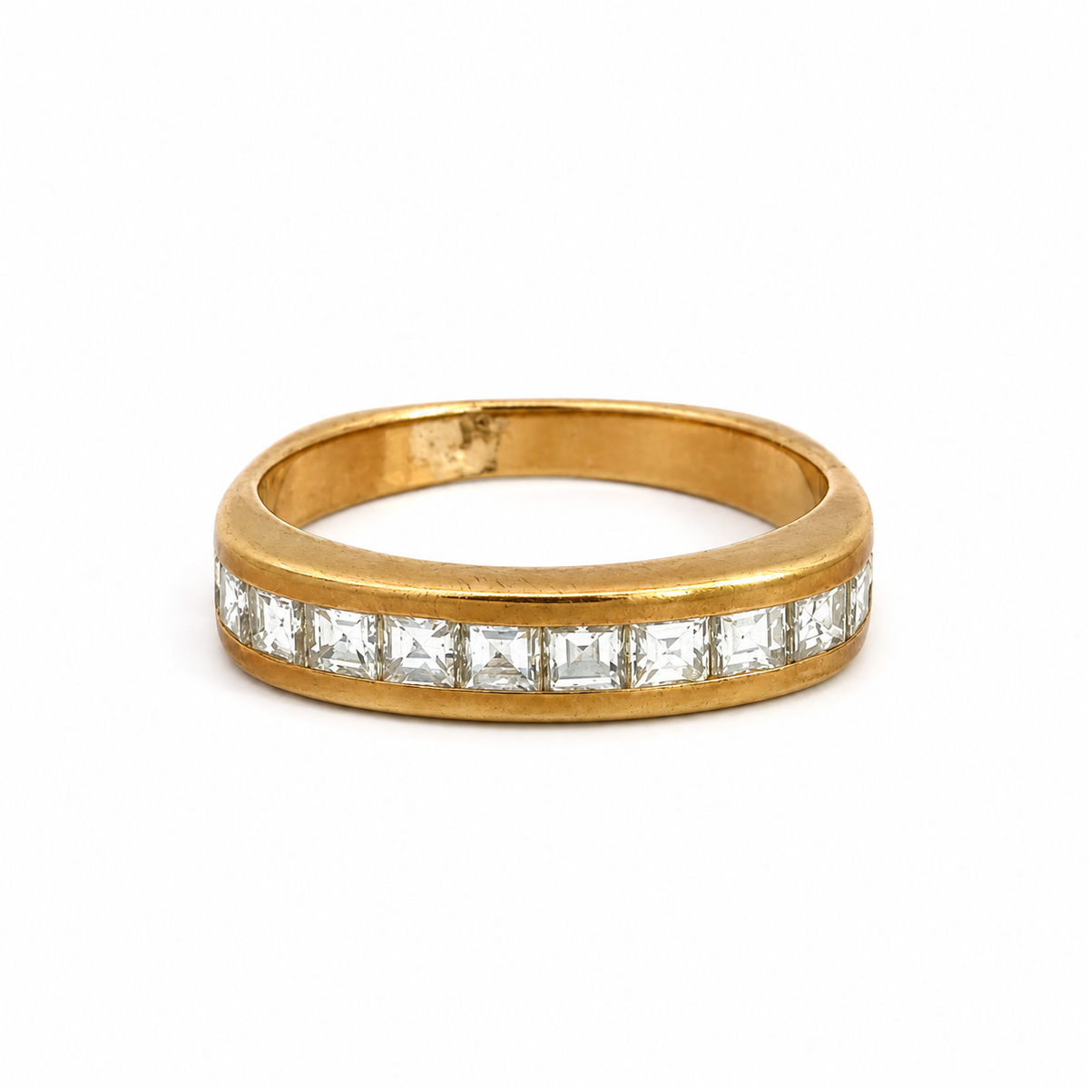 Vintage 14K Yellow Gold Square Diamond Channel Band