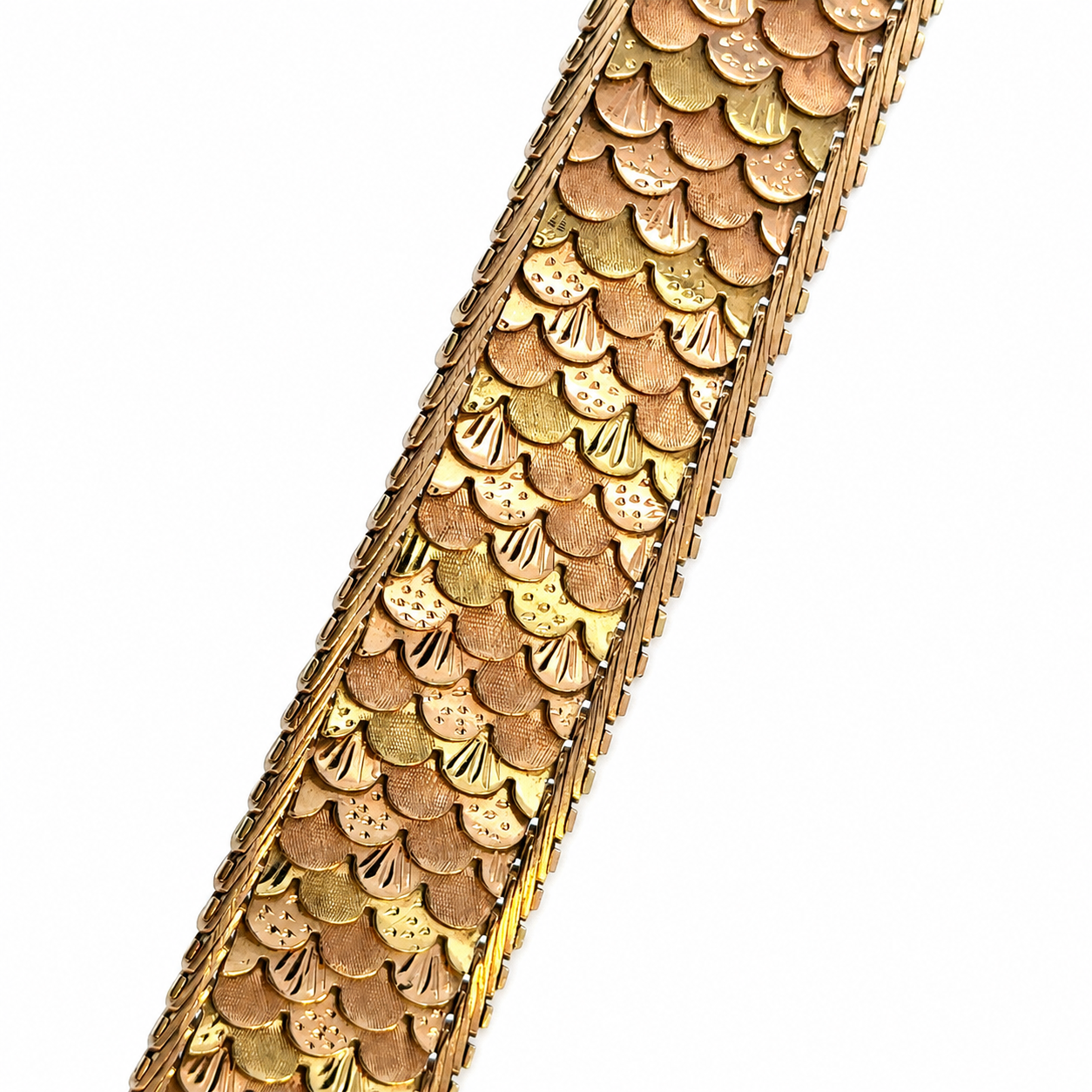 Vintage 1950s Retro 18K Rose Gold Articulated Scale Bracelet
