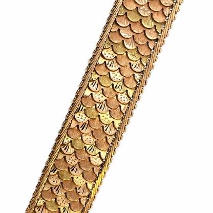 Vintage 1950s Retro 18K Rose Gold Articulated Scale Bracelet
