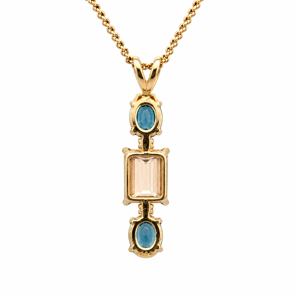 14K Yellow Gold Multi-Stone Pendant Blue Topaz & Smoky Quartz