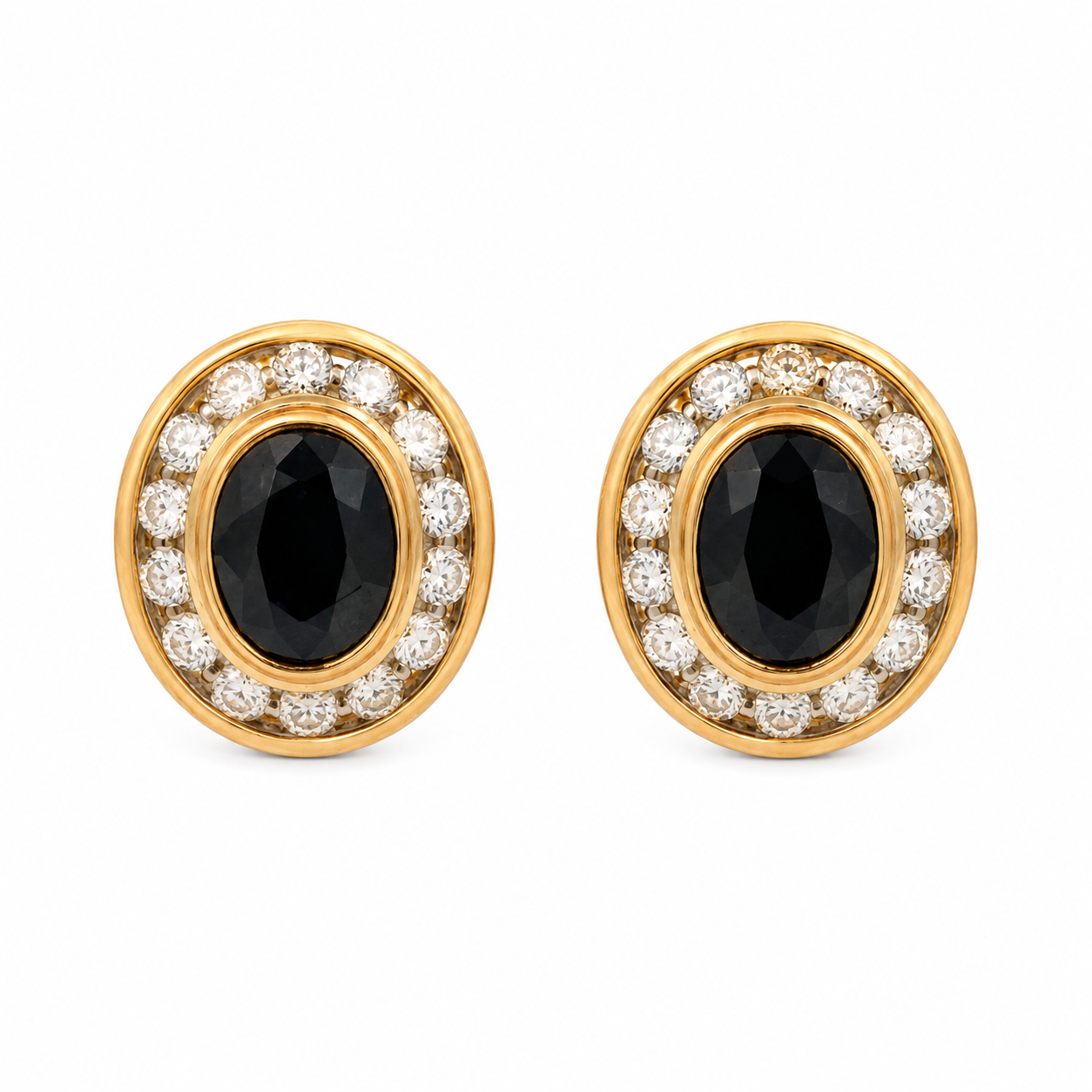Dark Sapphire & Diamond Vintage Earrings in 18K Yellow Gold