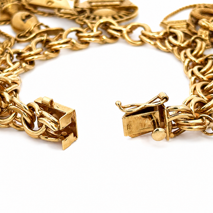 Vintage 14K Yellow Gold Twelve Tribes of Israel Charm Bracelet with 12 Large Gold Charms