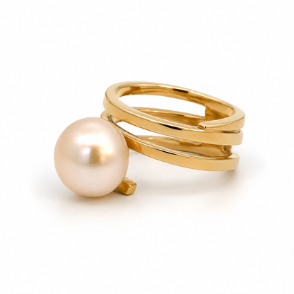 Vintage 18K Yellow Gold Natural Pearl Modernist Ring