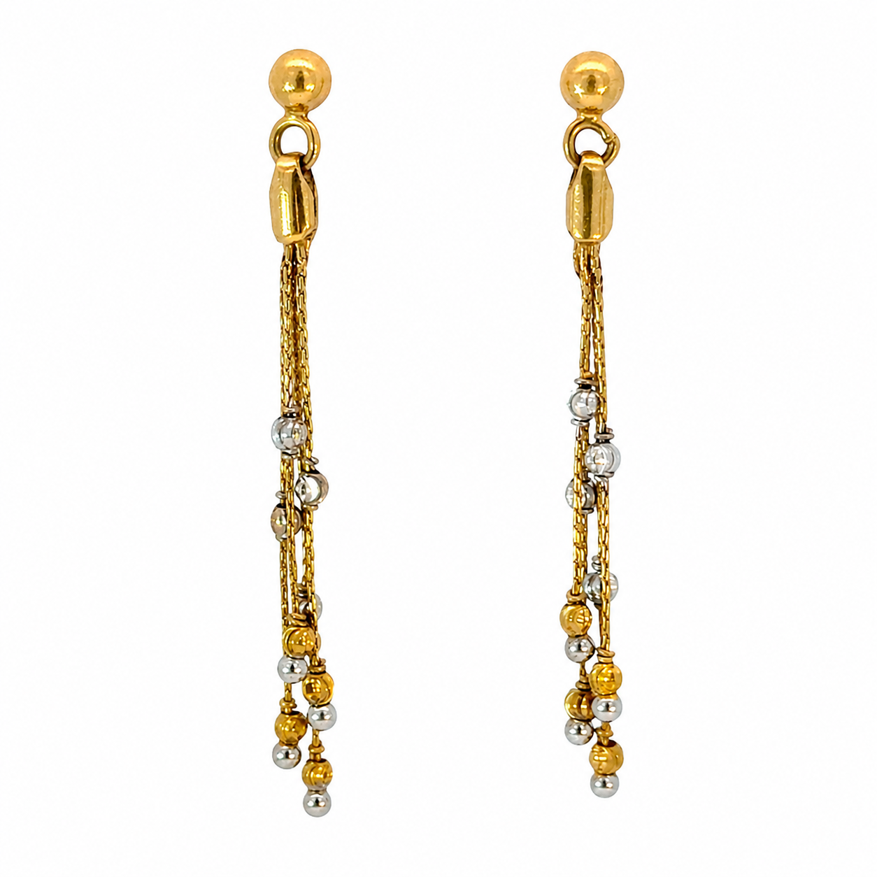 Vintage 18K Gold Dangle Earrings | Two-Tone Bead Tassel Design