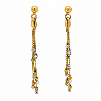Vintage 18K Gold Dangle Earrings | Two-Tone Bead Tassel Design