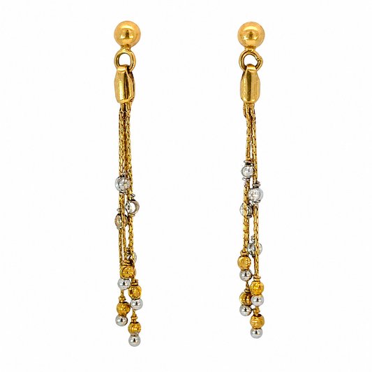 Vintage 18K Gold Dangle Earrings | Two-Tone Bead Tassel Design