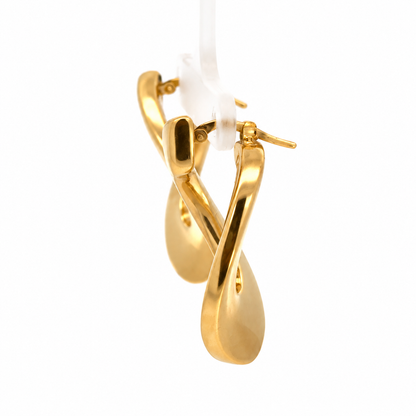 18K Yellow Gold Sculptural Oval Hoop Earrings — Made in Italy