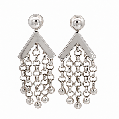14K White Gold Chevron & Chain Fringe Drop Earrings