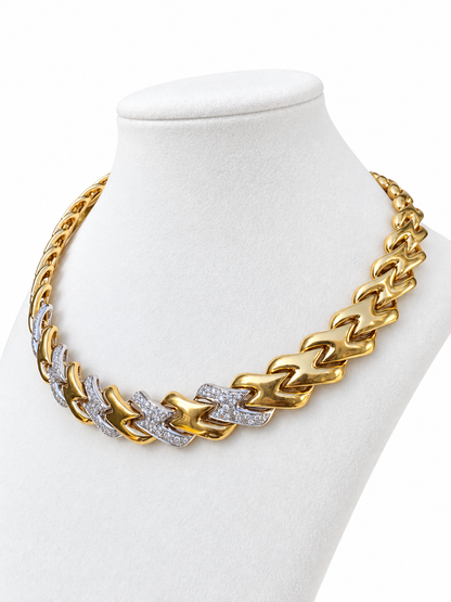 18K Yellow Gold Diamond Sculptural Link Necklace – Approx. 3.15 CT