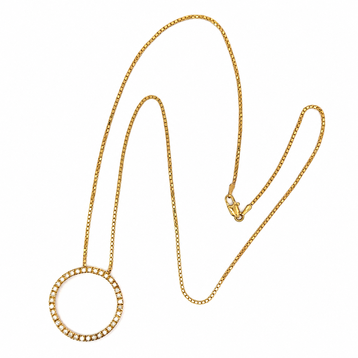 14K Yellow Gold Diamond Open Circle Necklace