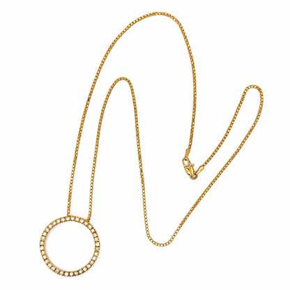 14K Yellow Gold Diamond Open Circle Necklace