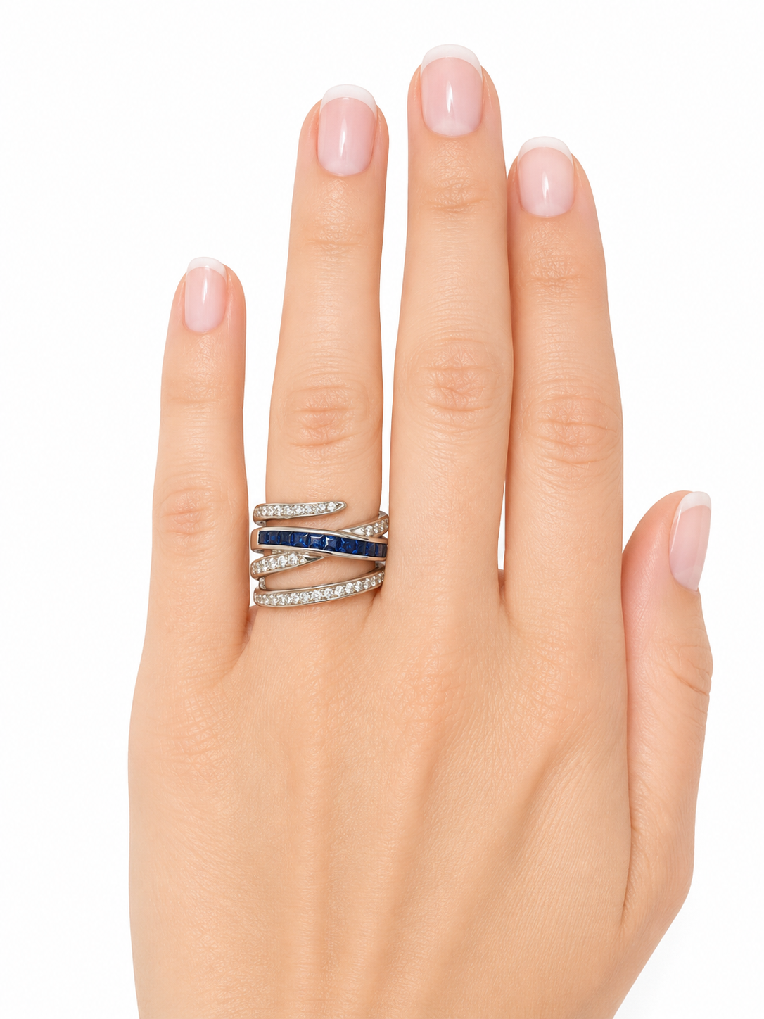 18K White Gold Diamond & Sapphire Wide Ribbon Ring