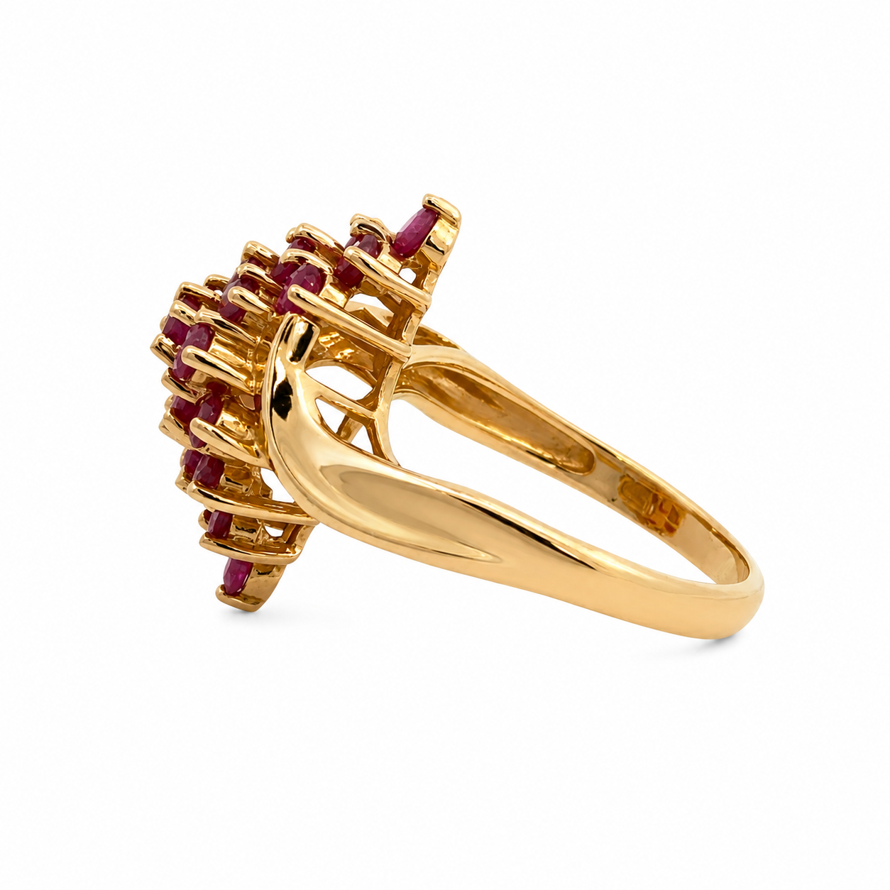 1980’s 14K Gold Pink-Red Ruby Cluster Cocktail Ring