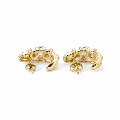 Vintage Opal Diamond Half Hoop Earrings 14K Gold