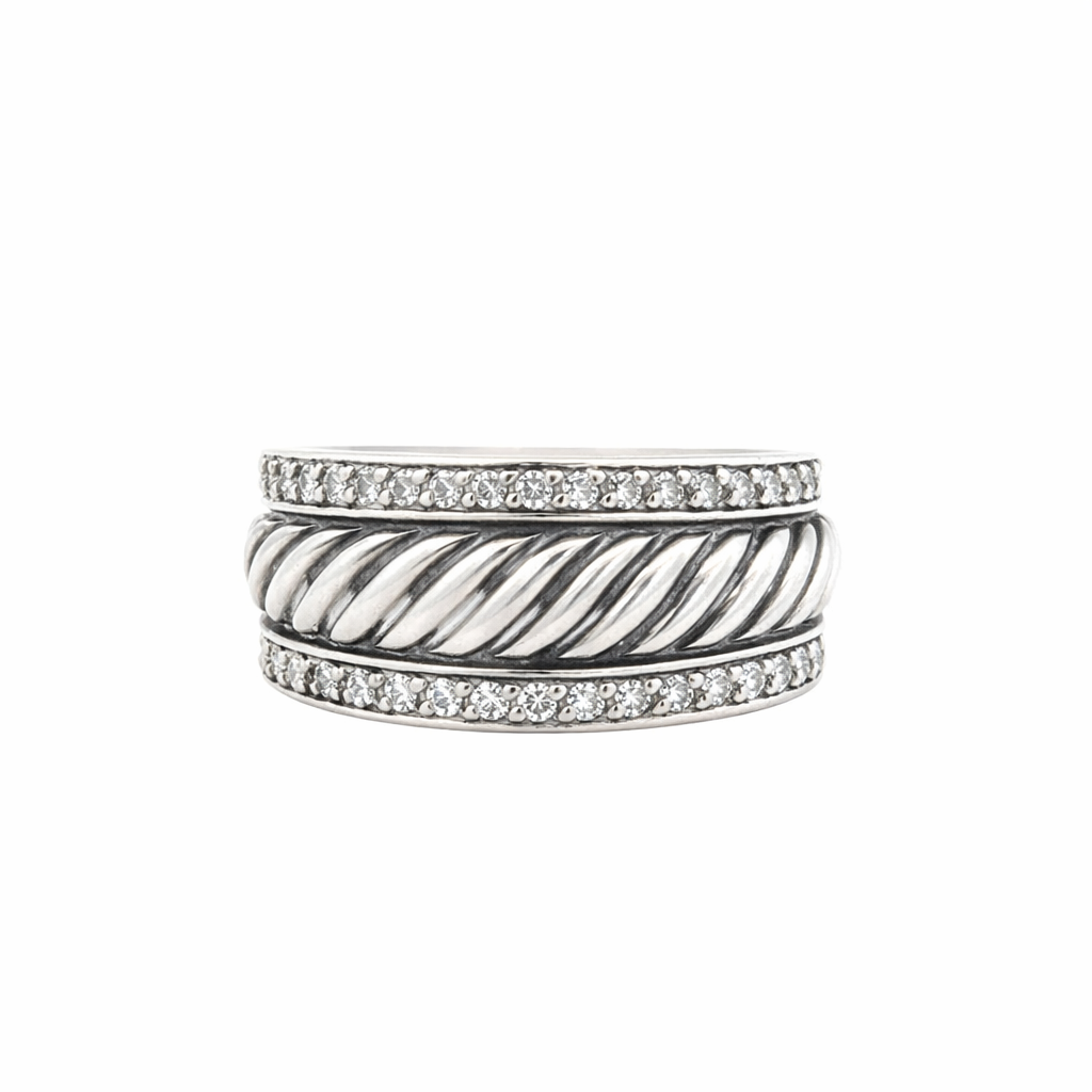 David Yurman Sterling Silver & Diamond Band Ring