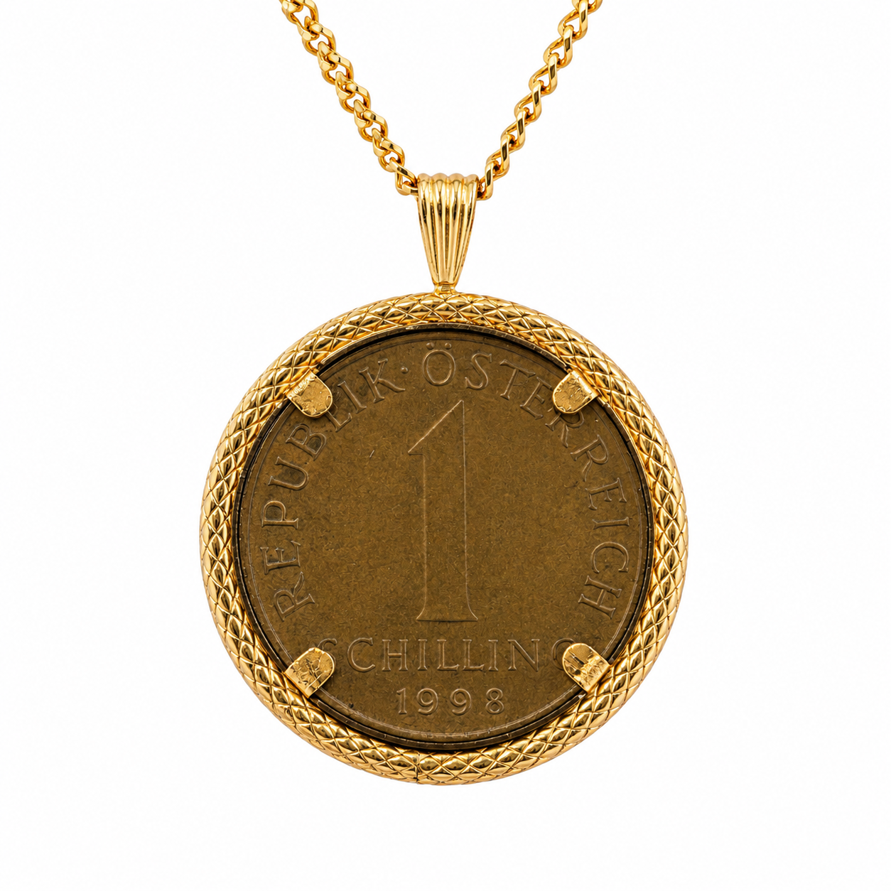 14K Yellow Gold Austrian 1 Schilling Coin Pendant 1998