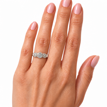 14K White Gold Three-Cluster Diamond Ring