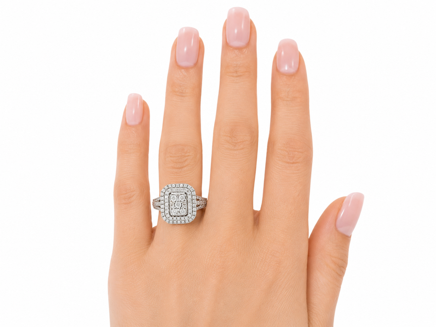 White Gold Diamond Multi-Tier Halo Statement Ring