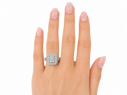 White Gold Diamond Multi-Tier Halo Statement Ring