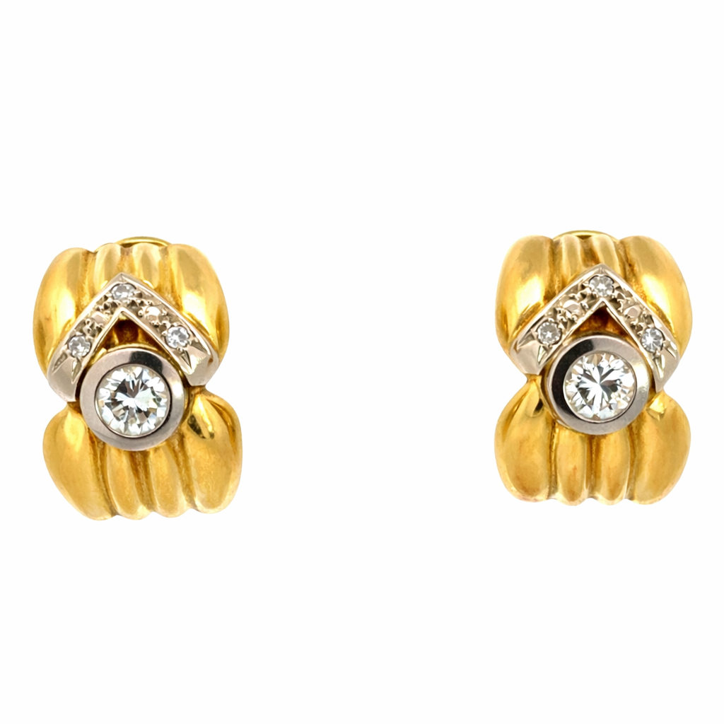 Vintage 18K Yellow Gold Diamond Half Hoop Earrings – 1960s