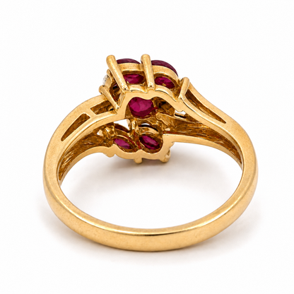 Vintage 14K Yellow Gold Ruby & Diamond Floral Ring