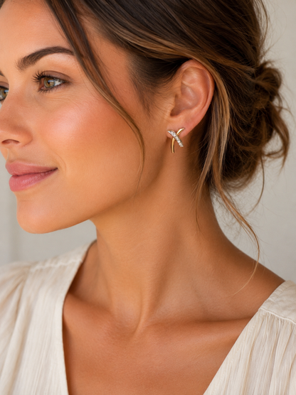 14K Yellow Gold Diamond X-Motif Earrings