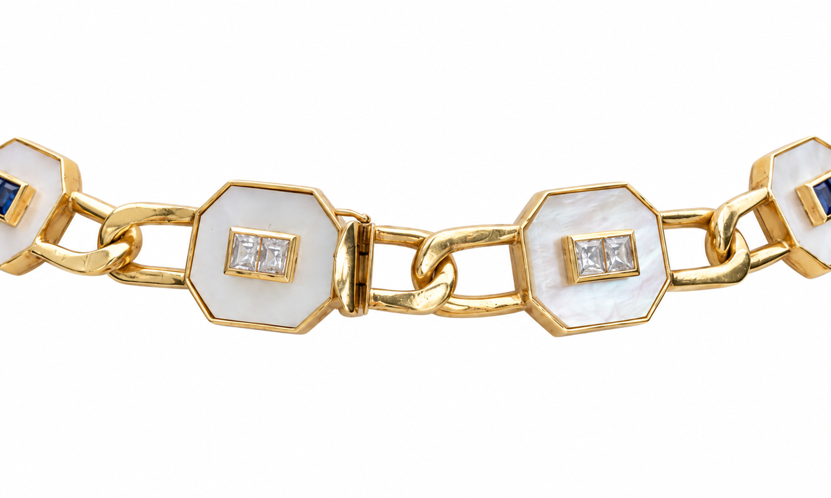 14K Yellow Gold Mother-of-Pearl, Diamond & Sapphire Convertible Necklace — Long Strand, Double Strand or Two Separate Necklaces
