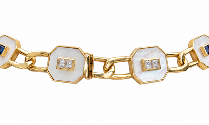 14K Yellow Gold Mother-of-Pearl, Diamond & Sapphire Convertible Necklace — Long Strand, Double Strand or Two Separate Necklaces