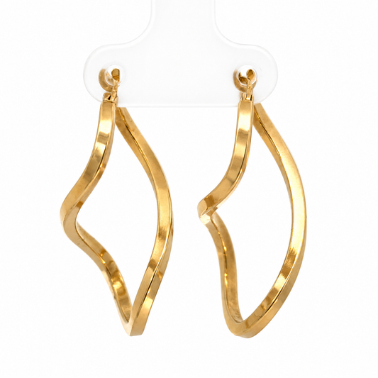 14K Yellow Gold Sculptural Wavy Hoop Earrings — Made in Italy