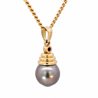 Elegant 14K Yellow Gold Tahitian Pearl Pendant with Round Diamond