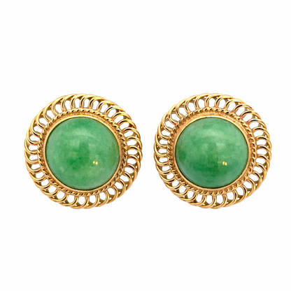 Vintage 14K Yellow Gold Jade Cabochon Earrings